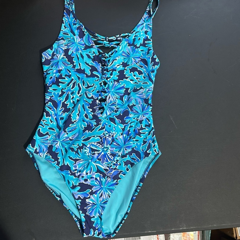 Lilly Pulitzer Isle Lattice One Piece Swimsuit Navy In Too Deep size 10